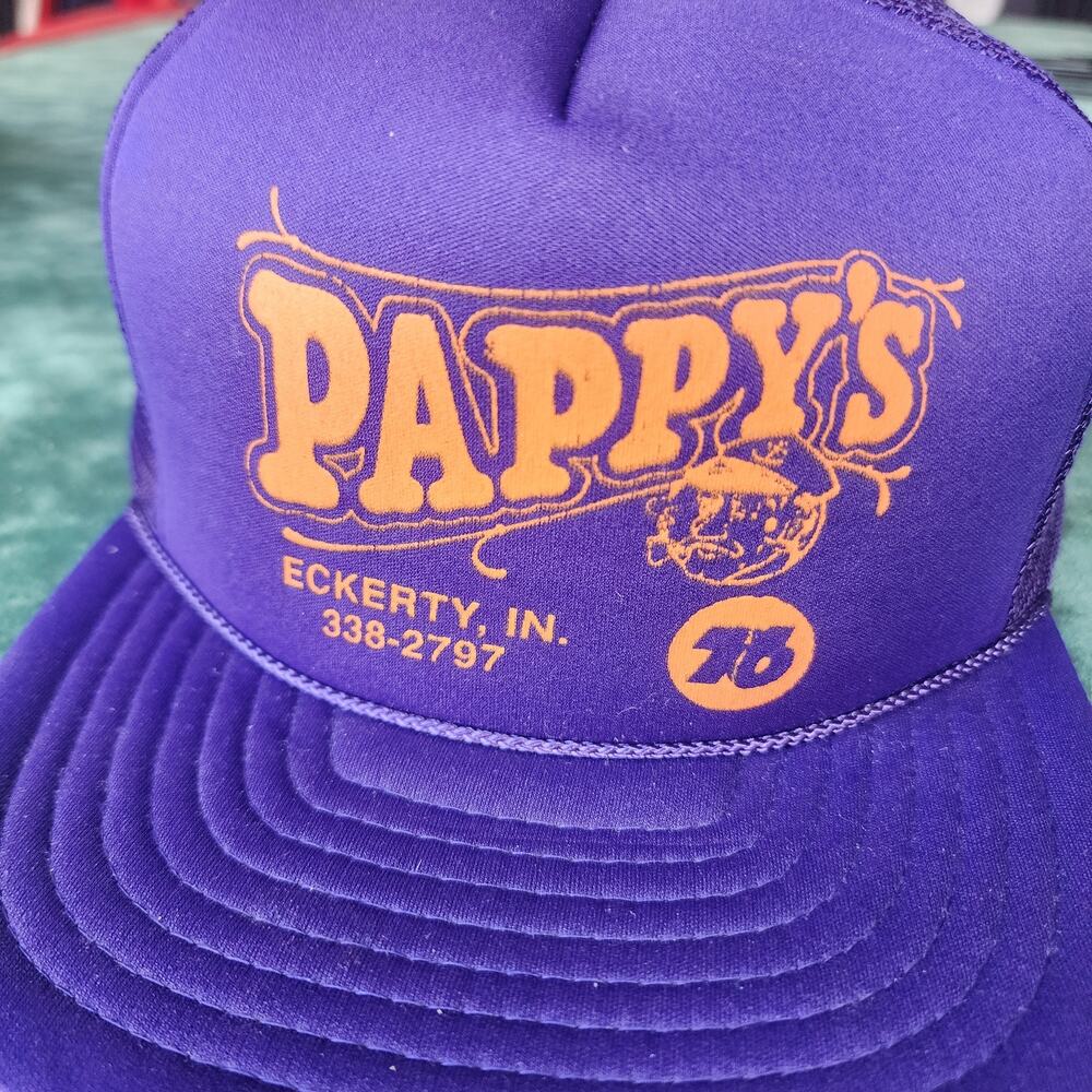 Vintage Pappy's Eckerty Indiana Purple Trucker Snapback Hat 80s 90s Cameo